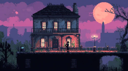 Enigmatic Night Mansion Illustration