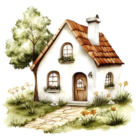 Quaint Cottage in a Serene Garden Illustration