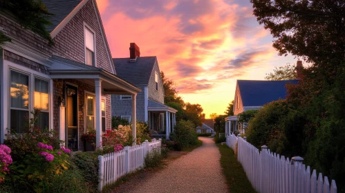 Charming Suburban Scene at Sunset