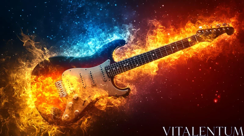 Fiery Electric Guitar in Surreal Abstract Art AI Image