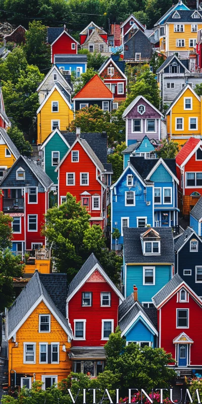 Colorful Urban Hill Houses Landscape AI Image