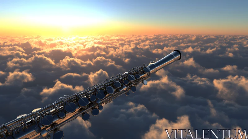 Musical Instrument in a Clouded Sunset Sky AI Image