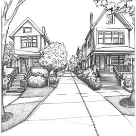 Charming Neighborhood Street Drawing