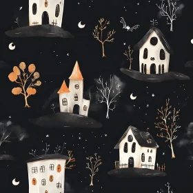 Gothic Haunted Houses and Eerie Night Scene