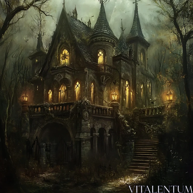 AI ART Mystical Gothic House in Enigmatic Forest