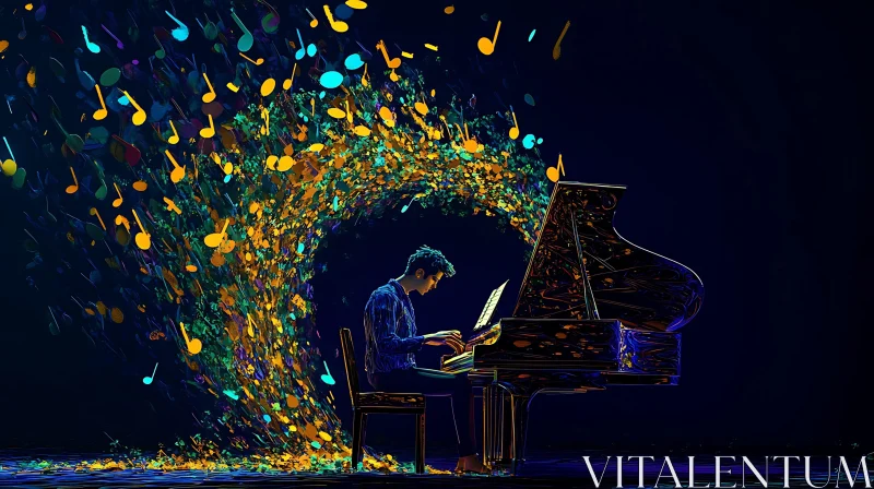 Colorful Abstract Piano Performance AI Image