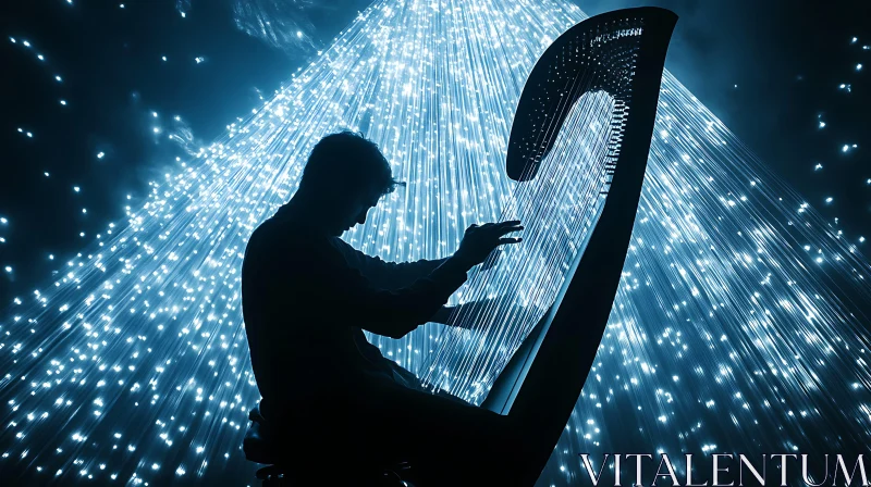 Magical Harp Performance in Abstract Light AI Image