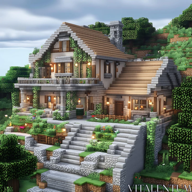 Minecraft-Inspired Cottage with Garden AI Image