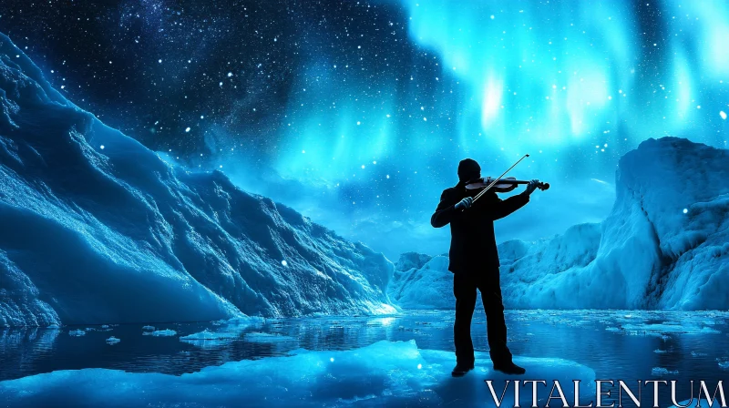 Enchanting Violin Performance Under Northern Lights AI Image