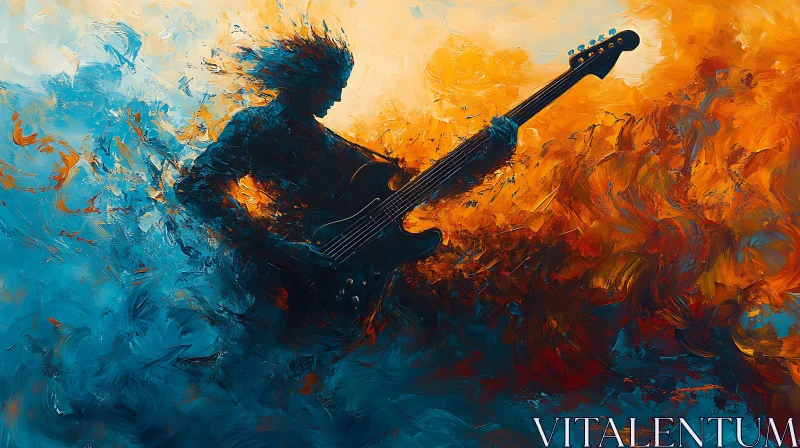 Guitarist in Abstract Swirls AI Image