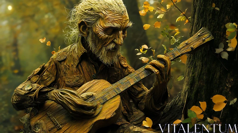 Woodland Man Playing Guitar Surreal Art AI Image