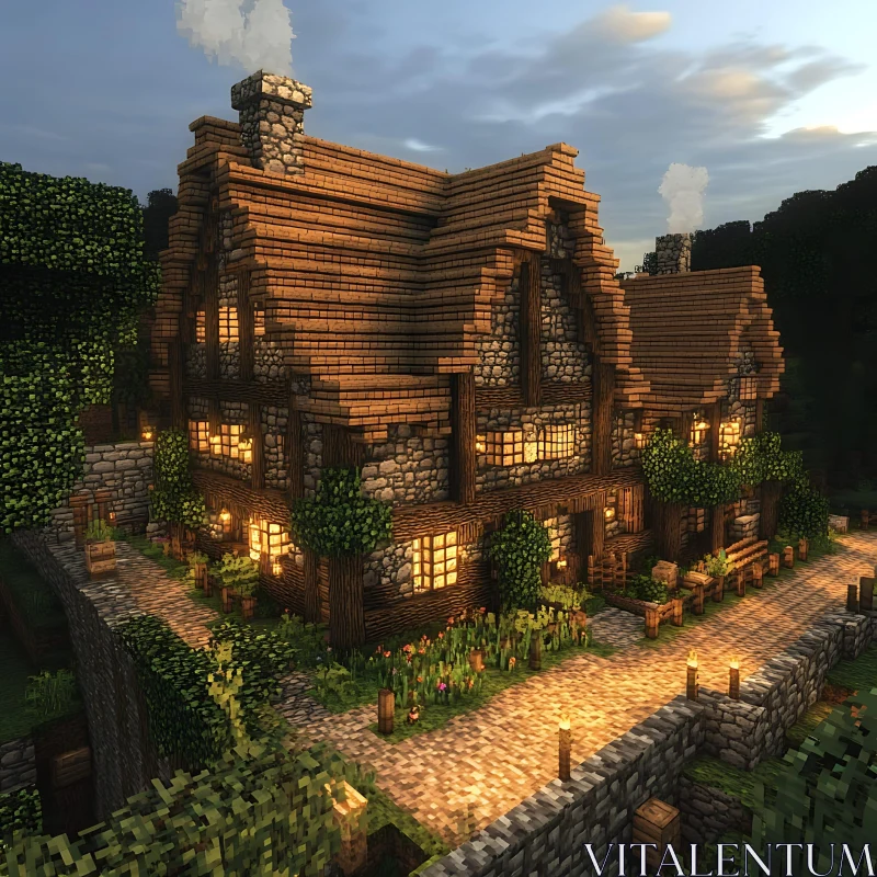 Medieval Cottage at Twilight AI Image