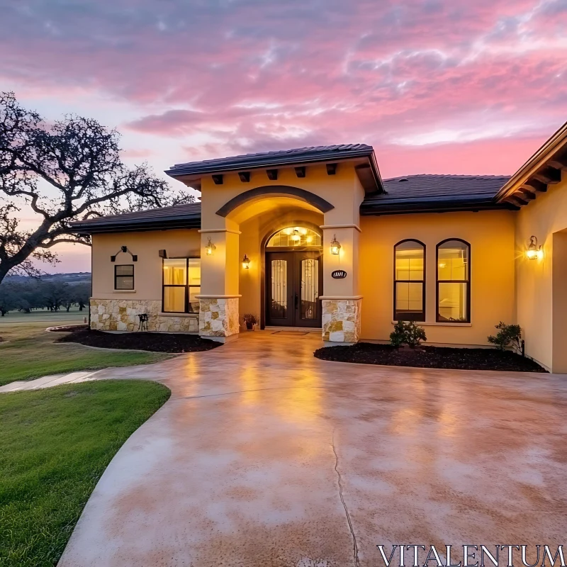 Modern Luxury Home at Dusk AI Image