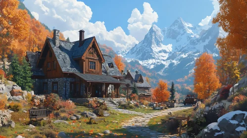 Rustic Cabins in Fall Mountain Scenery