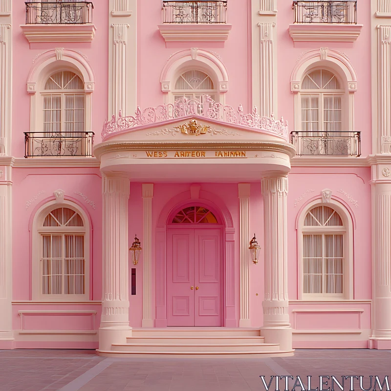 Ornate Pink Architecture with Grand Entrance AI Image