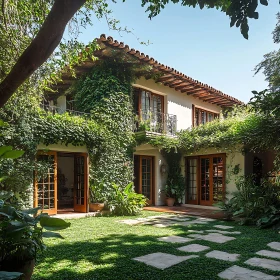 Serene Home with Wooden Doors and Greenery