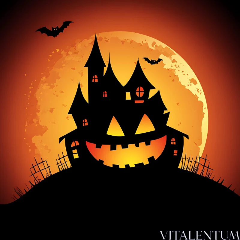 AI ART Eerie Moonlit Haunted House with Bats