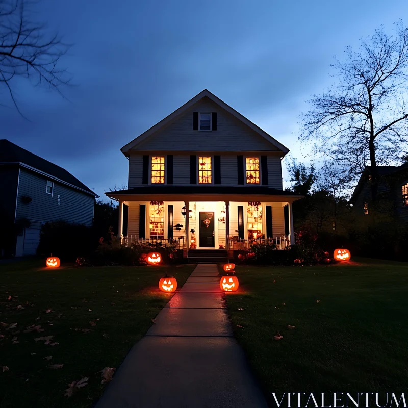 AI ART Halloween House with Jack-o'-Lantern Decor