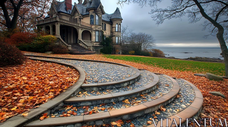 Gorgeous Victorian House Amidst Fall Landscape AI Image