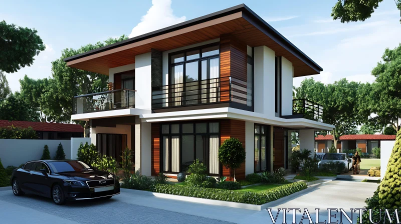 AI ART Contemporary Residential Home with Balcony and Garden