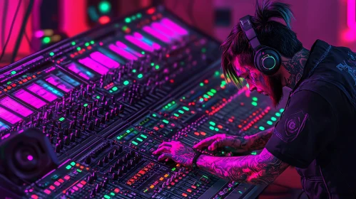 Tech-Savvy Music Producer at Mixing Console