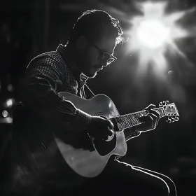 Guitarist Silhouette in Spotlight