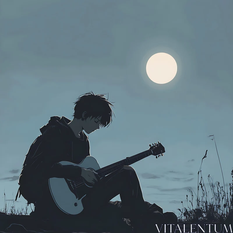 Serene Night with Anime Guitarist AI Image