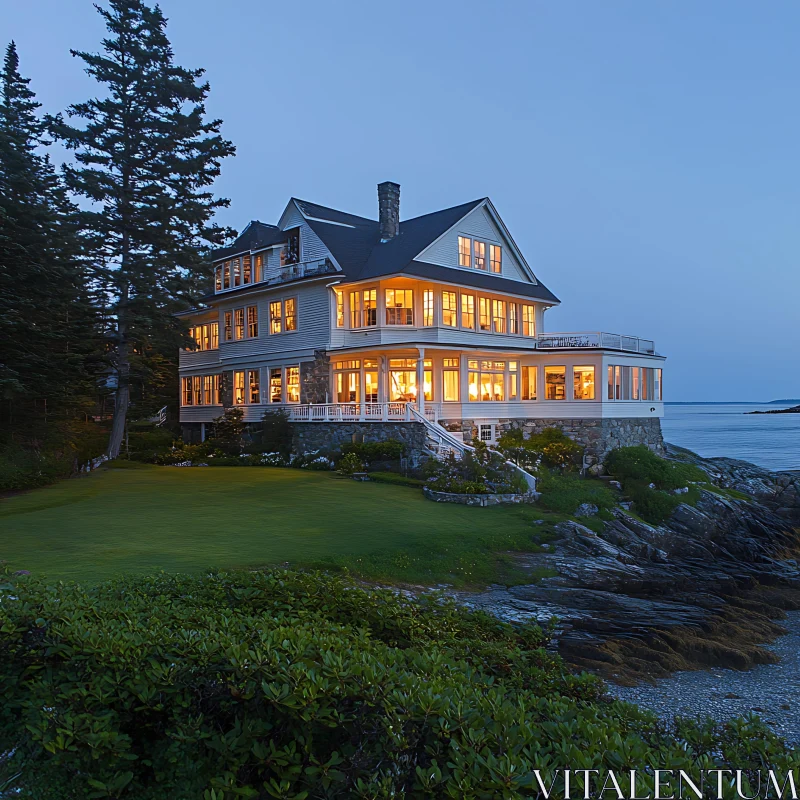 AI ART Picturesque Coastal Home in Evening Light