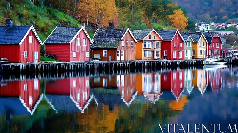 Autumn Reflection of Vibrant Houses AI Image