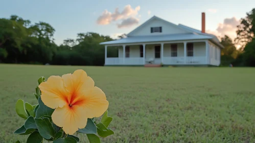 Countryside Home with Yellow Flower