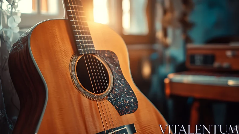 AI ART Warm Sunlight on Classic Acoustic Guitar