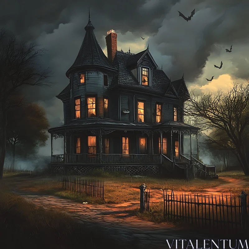 AI ART Spooky Gothic Haunted House with Bats