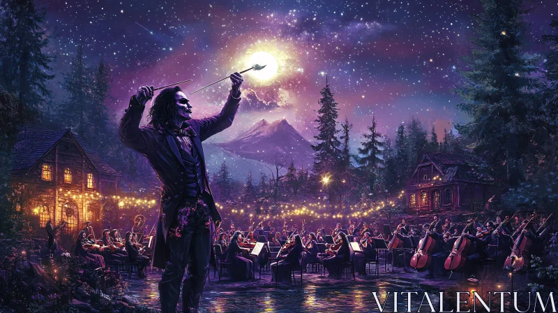 Magical Nighttime Orchestra in Enchanted Forest AI Image