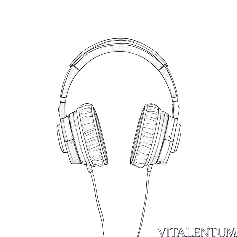 Black and White Sketch of Headphones AI Image