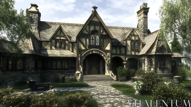 Picturesque Tudor Cottage with Stonework AI Image