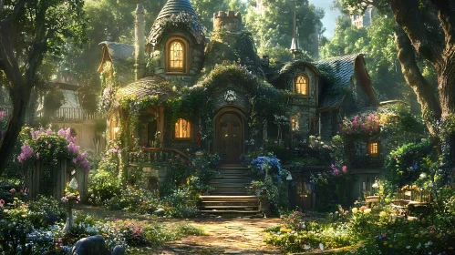 Forest Cottage Surrounded by Lush Flora