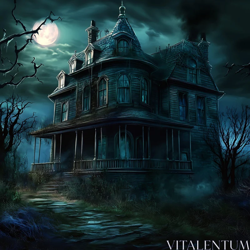 Gothic Haunted House in Moonlight AI Image