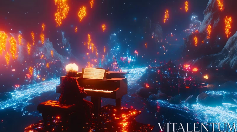 Mystical Fantasy Piano Landscape AI Image