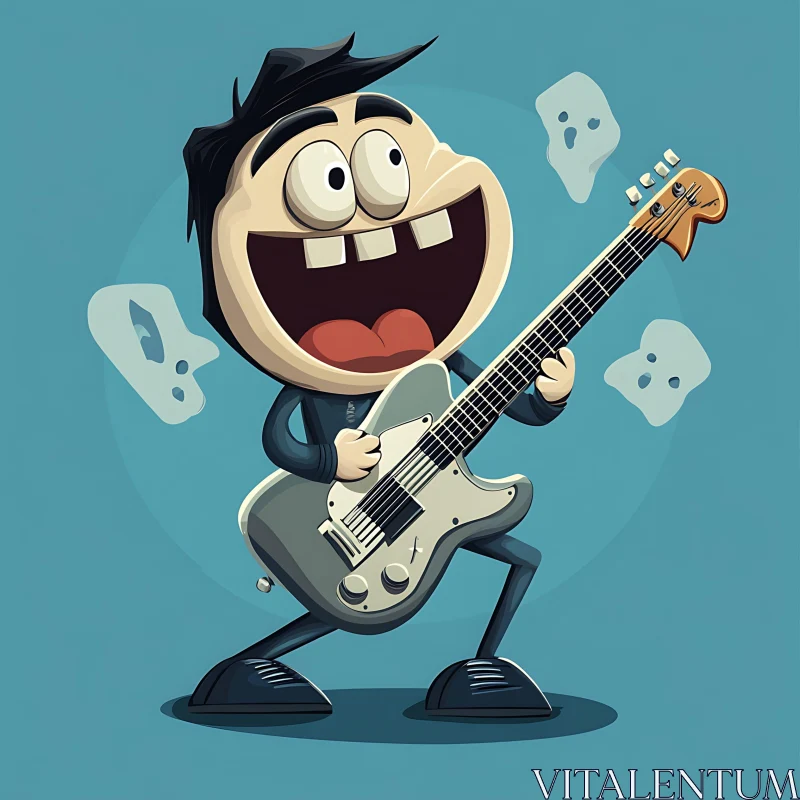 Excited Cartoon Guitar Player Illustration AI Image