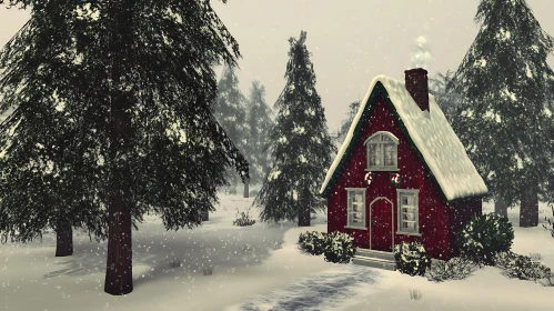 Serene Winter Cabin in Snow