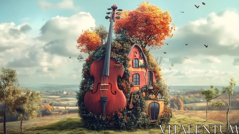 AI ART Whimsical Violin Shaped Home in Dreamy Landscape