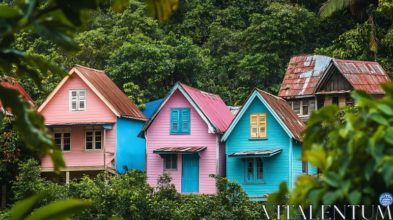 AI ART Colorful Rustic Homes Amidst Greenery