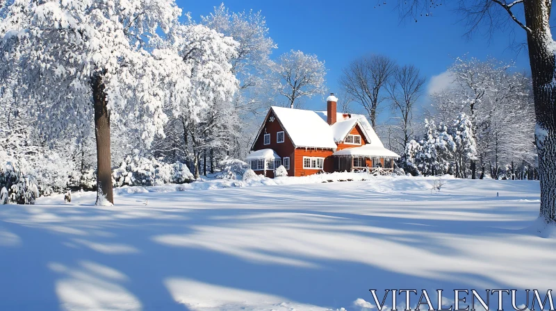 Serene Snow-Covered House in Winter Wonderland AI Image