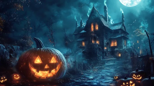 Eerie Halloween Night with Scary Pumpkins