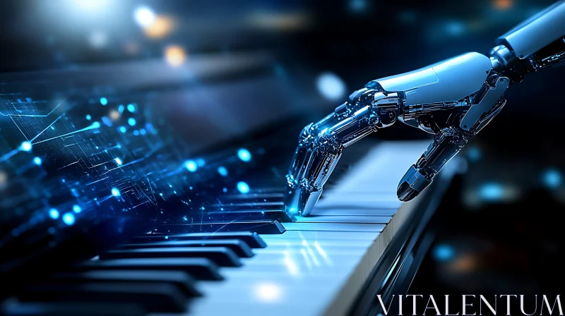 AI ART Cybernetic Robot Playing Piano