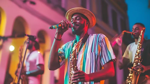 Colorful Street Musicians in Evening Performance