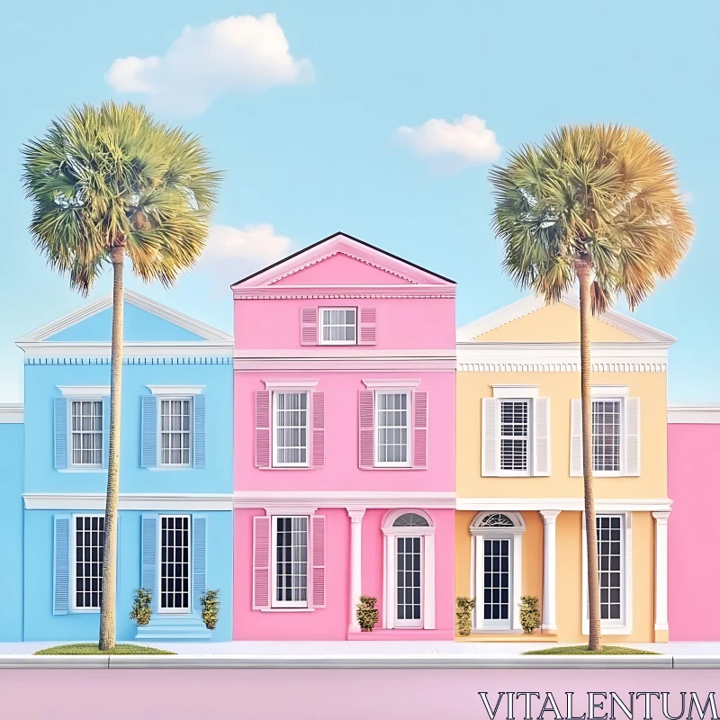 Colorful Urban Architecture with Palm Trees AI Image