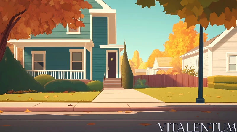 Idyllic Suburban House in Autumn AI Image