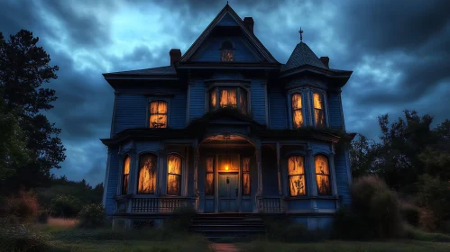 Haunted Abandoned House at Night