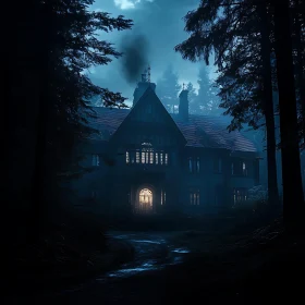 Gothic Mansion Hidden in Misty Forest